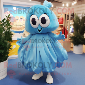 Sky Blue Oyster mascot costume character dressed with a Culottes and Anklets
