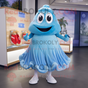 Sky Blue Oyster mascot costume character dressed with a Culottes and Anklets