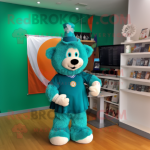 Cyan Irish Flag mascot costume character dressed with a Polo Tee and Hairpins