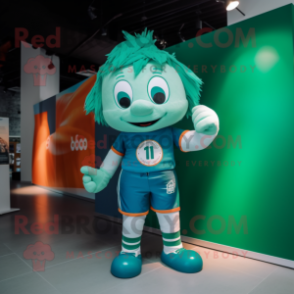 Cyan Irish Flag mascot costume character dressed with a Polo Tee and Hairpins