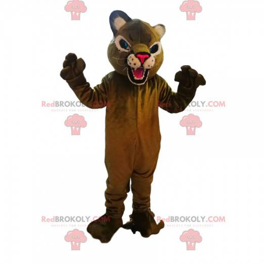 Fierce puma mascot with a fuchsia muzzle - Redbrokoly.com