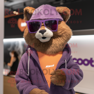 Lavender Marten mascot costume character dressed with a Hoodie and Sunglasses