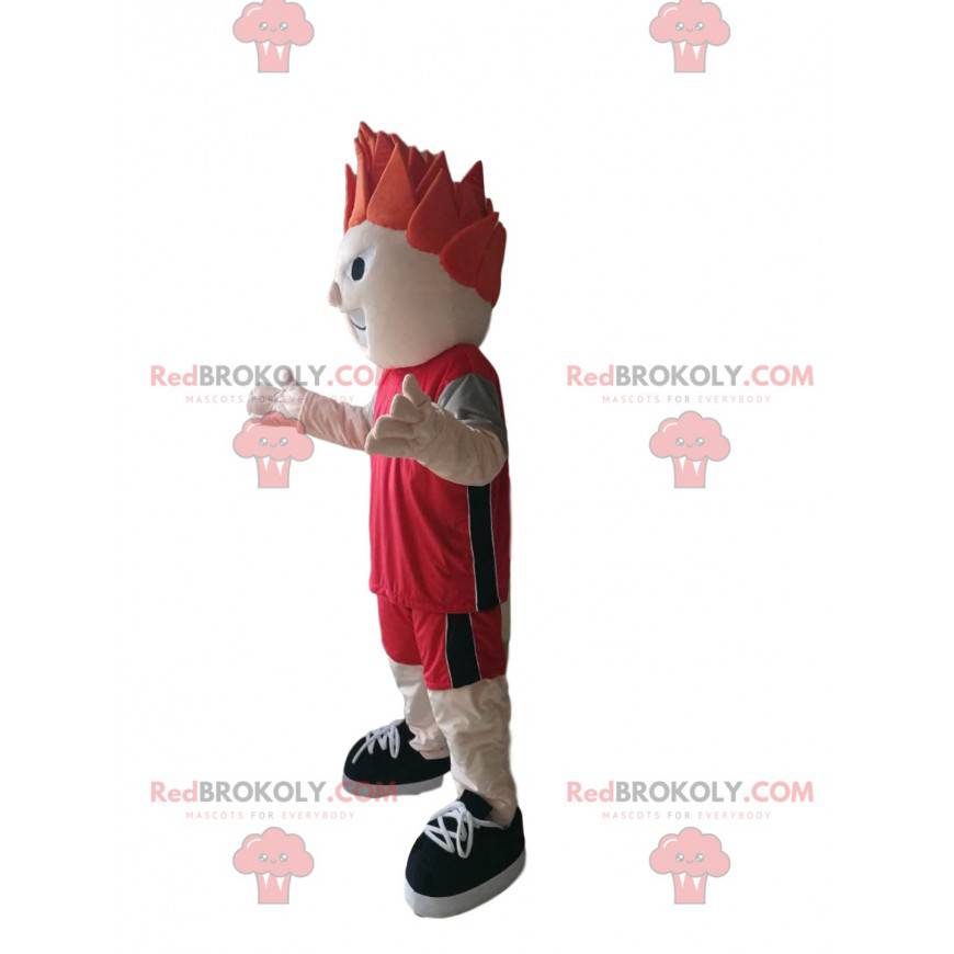 Mascotte de sportif avec une tenue de sport rouge -