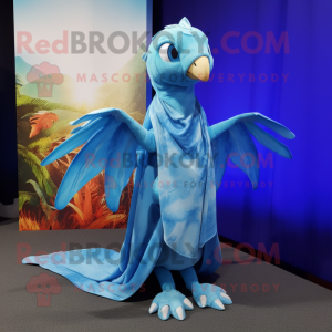 Sky Blue Dimorphodon mascot costume character dressed with a Maxi Dress and Shawls
