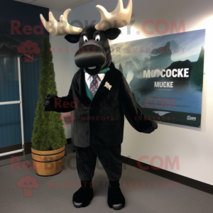 Black Moose mascot costume character dressed with a Suit Jacket and Ties