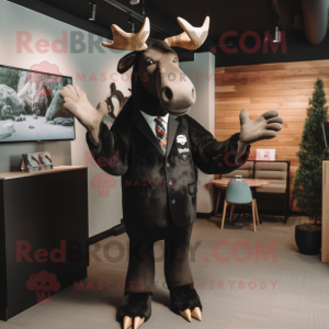 Black Moose mascot costume character dressed with a Suit Jacket and Ties