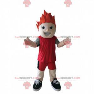 Mascotte de sportif avec une tenue de sport rouge -