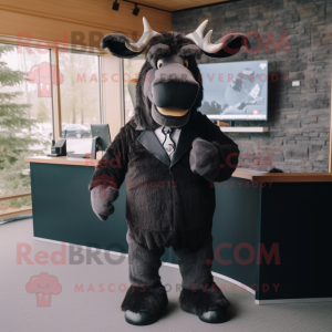 Black Moose mascot costume character dressed with a Suit Jacket and Ties