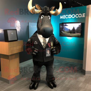 Black Moose mascot costume character dressed with a Suit Jacket and Ties