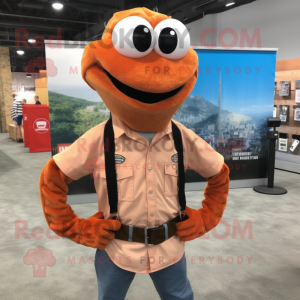 Rust Shrimp Scampi mascot costume character dressed with a Poplin Shirt and Necklaces