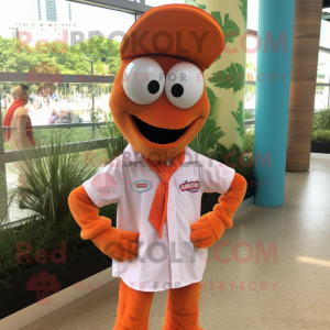 Rust Shrimp Scampi mascot costume character dressed with a Poplin Shirt and Necklaces