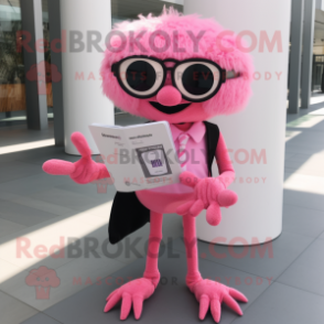 Pink Spider mascot costume character dressed with a Blazer and Reading glasses