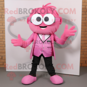 Pink Spider mascot costume character dressed with a Blazer and Reading glasses