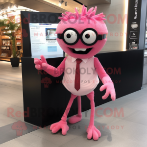 Pink Spider mascot costume character dressed with a Blazer and Reading glasses