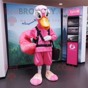 Pink Swans mascot costume character dressed with a Cargo Shorts and Scarf clips