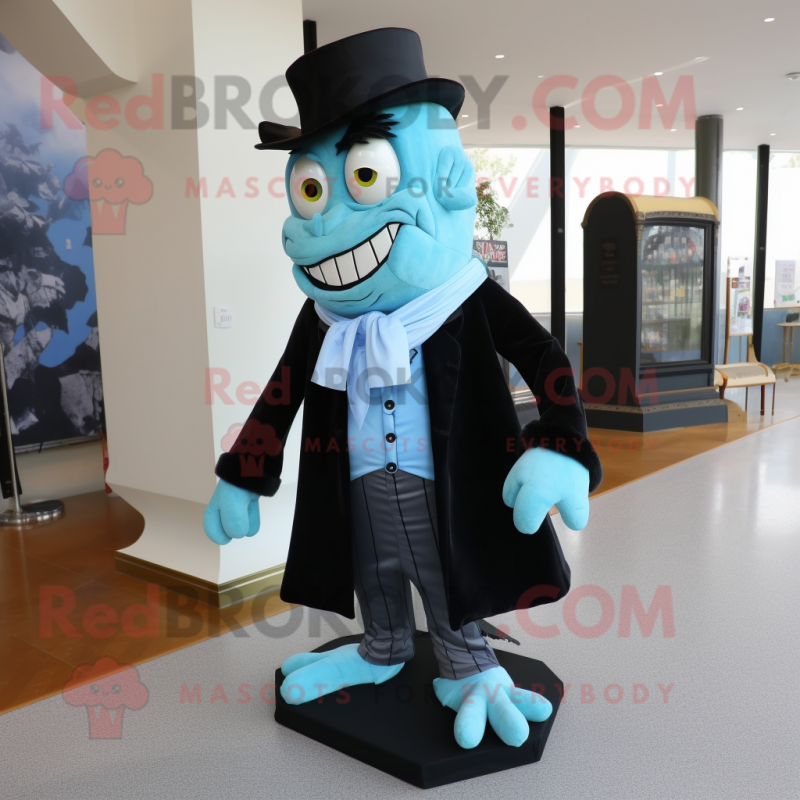 Sky Blue Frankenstein'S Monster mascot costume character dressed with a Tuxedo and Shawls