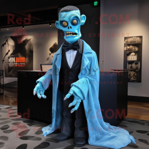 Sky Blue Frankenstein'S Monster mascot costume character dressed with a Tuxedo and Shawls