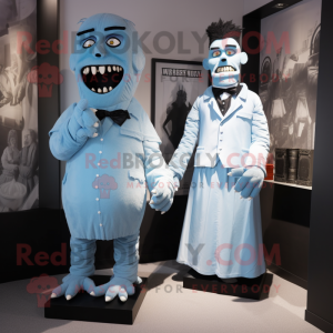 Sky Blue Frankenstein'S Monster mascot costume character dressed with a Tuxedo and Shawls