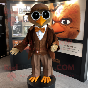 Brown Dove mascot costume character dressed with a Suit Jacket and Headbands