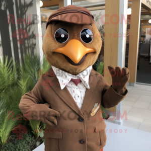 Brown Dove mascot costume character dressed with a Suit Jacket and Headbands