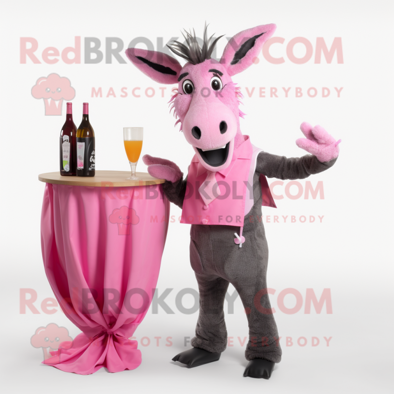 Pink Donkey mascot costume character dressed with a Cocktail Dress and Suspenders