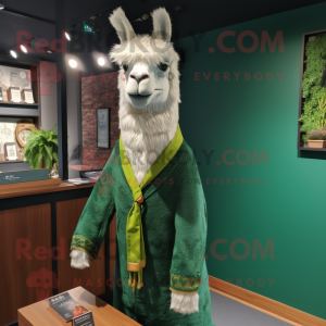 Green Llama mascot costume character dressed with a Blazer and Shawls