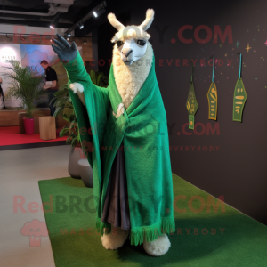 Green Llama mascot costume character dressed with a Blazer and Shawls