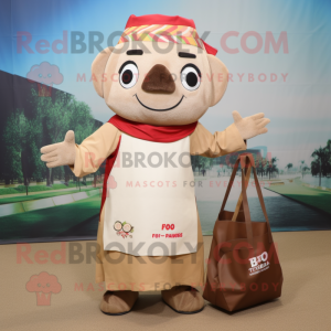 Tan Pho mascot costume character dressed with a Dress and Tote bags