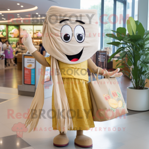 Tan Pho mascot costume character dressed with a Dress and Tote bags