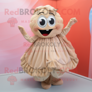 Tan Oyster mascot costume character dressed with a Maxi Skirt and Hair clips