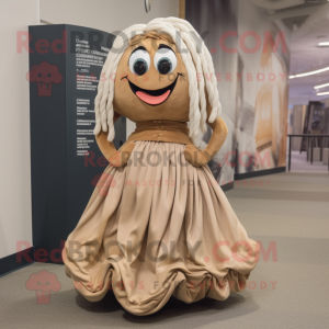 Tan Oyster mascot costume character dressed with a Maxi Skirt and Hair clips