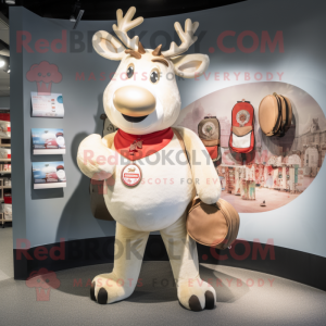 Cream Reindeer mascot costume character dressed with a Flare Jeans and Coin purses