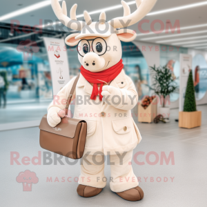 Cream Reindeer mascot costume character dressed with a Flare Jeans and Coin purses