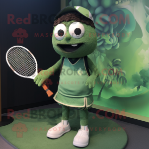 Forest Green Tennis Racket mascot costume character dressed with a Romper and Necklaces