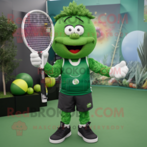 Forest Green Tennis Racket mascot costume character dressed with a Romper and Necklaces