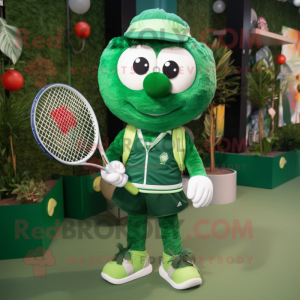 Forest Green Tennis Racket mascot costume character dressed with a Romper and Necklaces