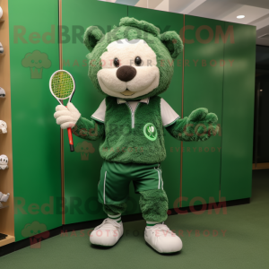 Forest Green Tennis Racket mascot costume character dressed with a Romper and Necklaces