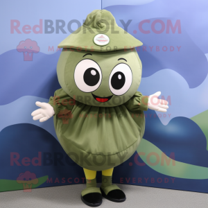 Olive Tuna mascot costume character dressed with a Circle Skirt and Caps