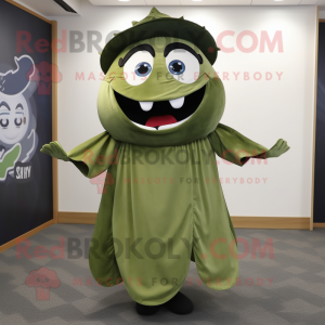 Olive Tuna mascot costume character dressed with a Circle Skirt and Caps