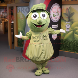 Olive Tuna mascot costume character dressed with a Circle Skirt and Caps