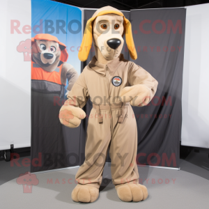 Tan Dog mascot costume character dressed with a Jumpsuit and Scarf clips