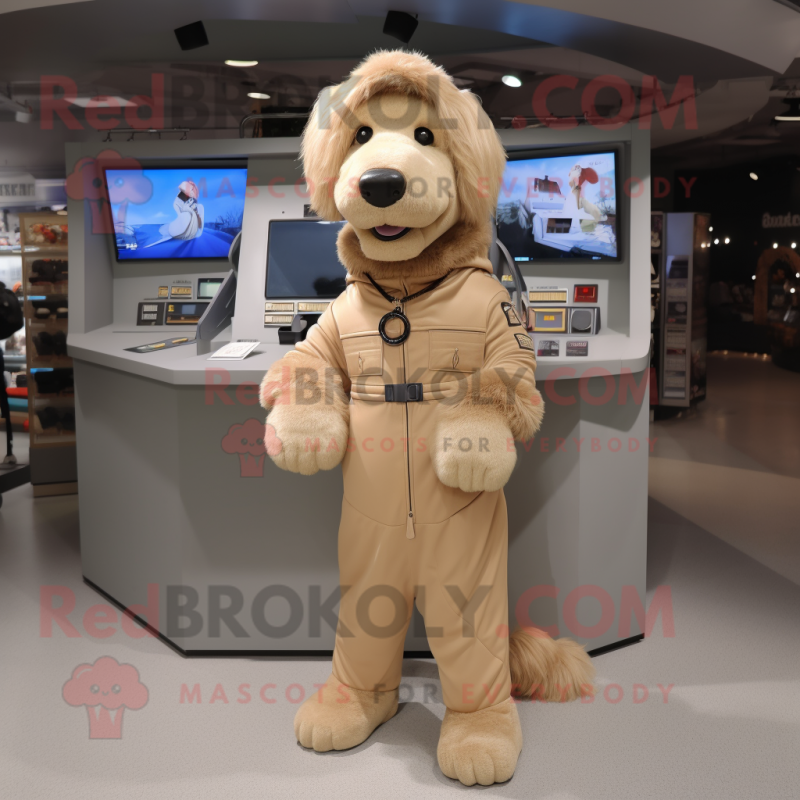 Tan Dog mascot costume character dressed with a Jumpsuit and Scarf clips