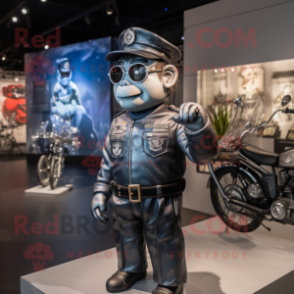 Silver Police Officer mascot costume character dressed with a Leather Jacket and Hairpins