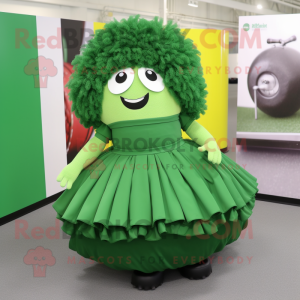 Forest Green Human Cannon Ball mascot costume character dressed with a Skirt and Clutch bags