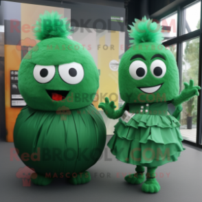 Forest Green Human Cannon Ball mascot costume character dressed with a Skirt and Clutch bags
