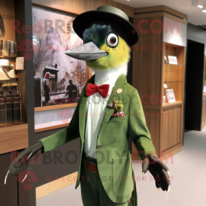 Forest Green Woodpecker mascot costume character dressed with a Suit Jacket and Brooches