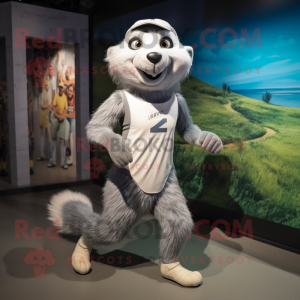 Silver Weasel mascot costume character dressed with a Running Shorts and Headbands