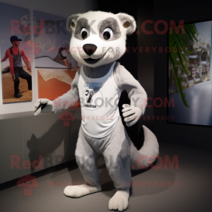 Silver Weasel mascot costume character dressed with a Running Shorts and Headbands