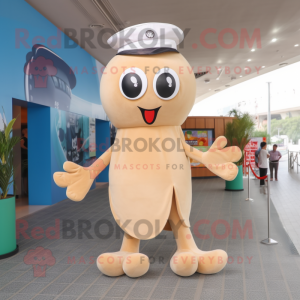 Beige Octopus mascot costume character dressed with a One-Piece Swimsuit and Caps