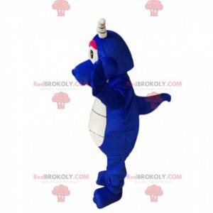 Leuke blauwe draak mascotte met witte hoorns - Redbrokoly.com